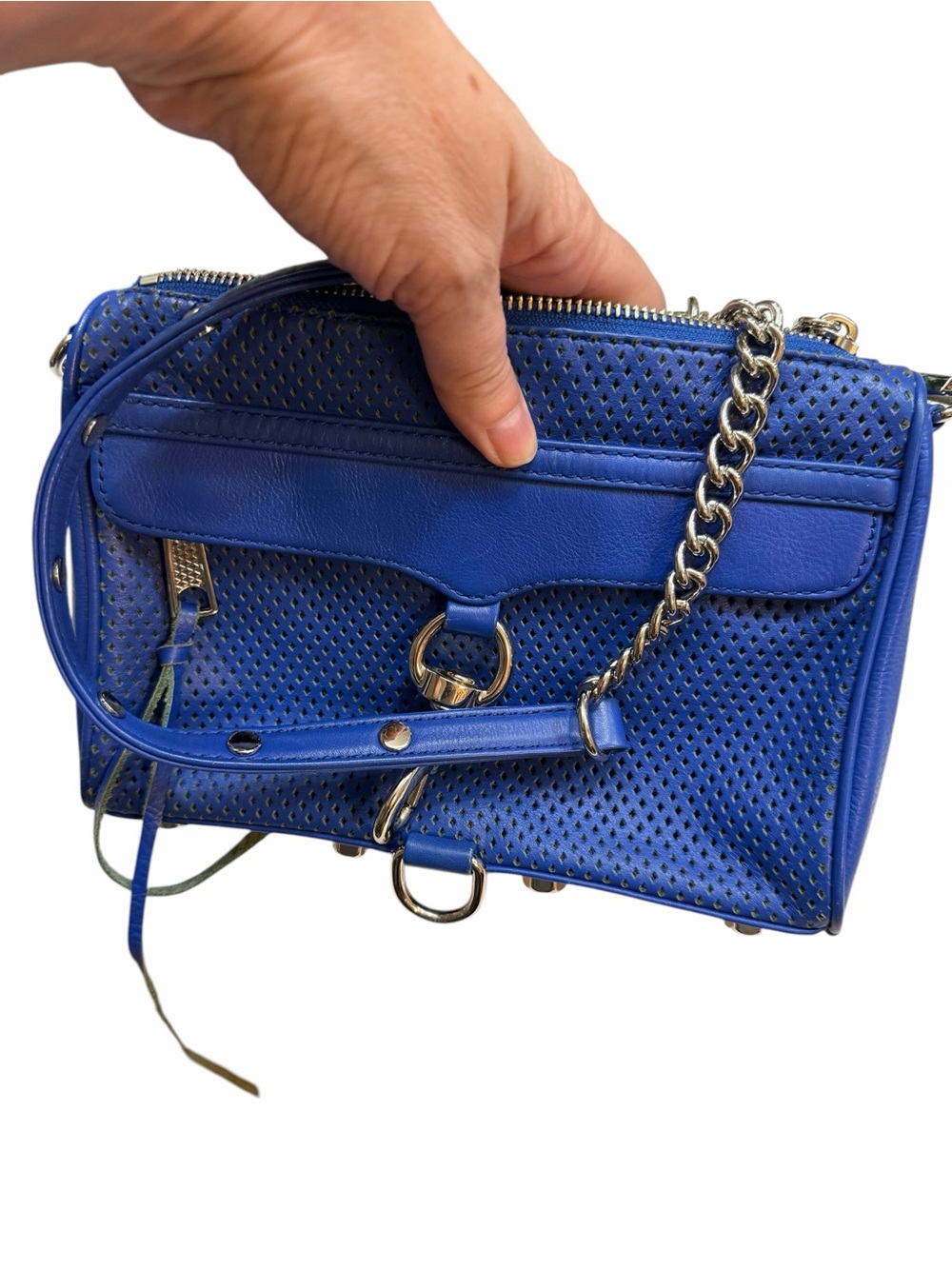 Rebecca Minkoff Royal Blue Perforated Diamond Leather Mini MAC/MAB Crossbody - Picture 10 of 10